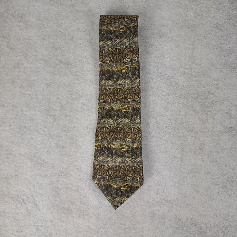 Stafford Men's Gold, Yellow, Brown, Blue, Gray, Patterned 100% Silk Necktie